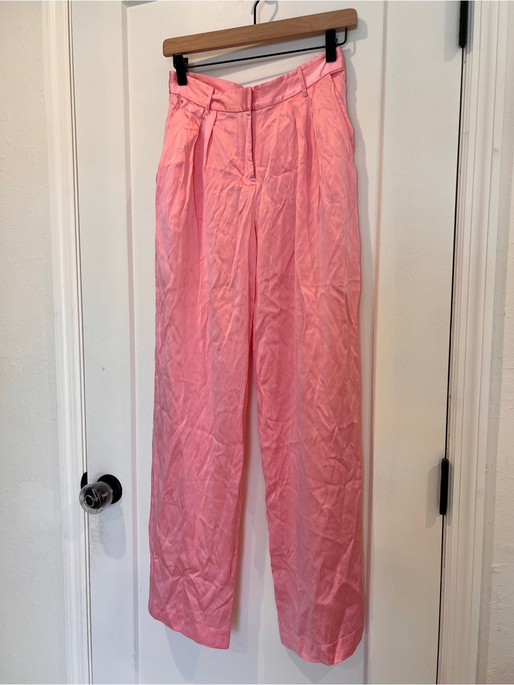 LoveShackFancy Pink Wide Leg Silk Trousers